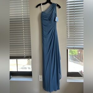 David's Bridal One Shoulder Ruched Long Mesh Dress